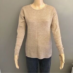 Kersh Marino Wool Cozy Minimalist m Beige Quilt Luxury Crew Neck Jumper Sweater.